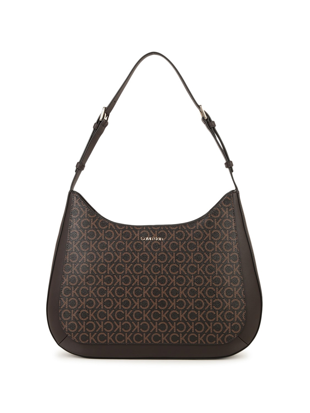 

Calvin Klein Typography Printed Structured Sling Bag, Brown