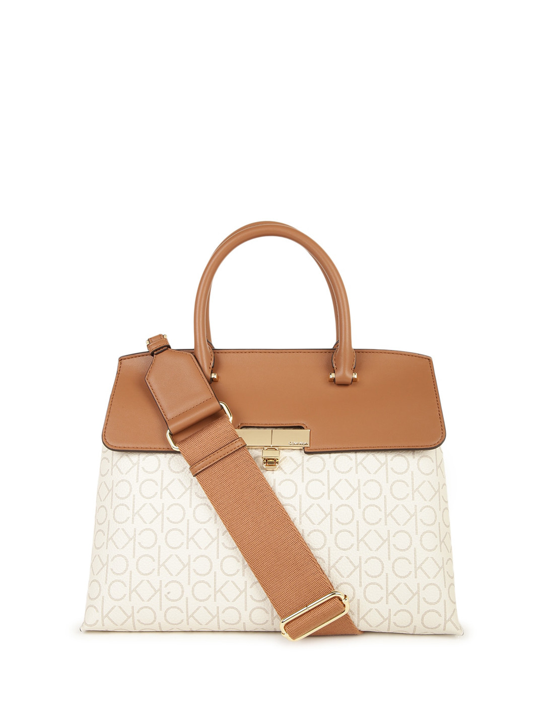 

Calvin Klein Brand Logo Printed Miniature Structured Sling Bag, Beige
