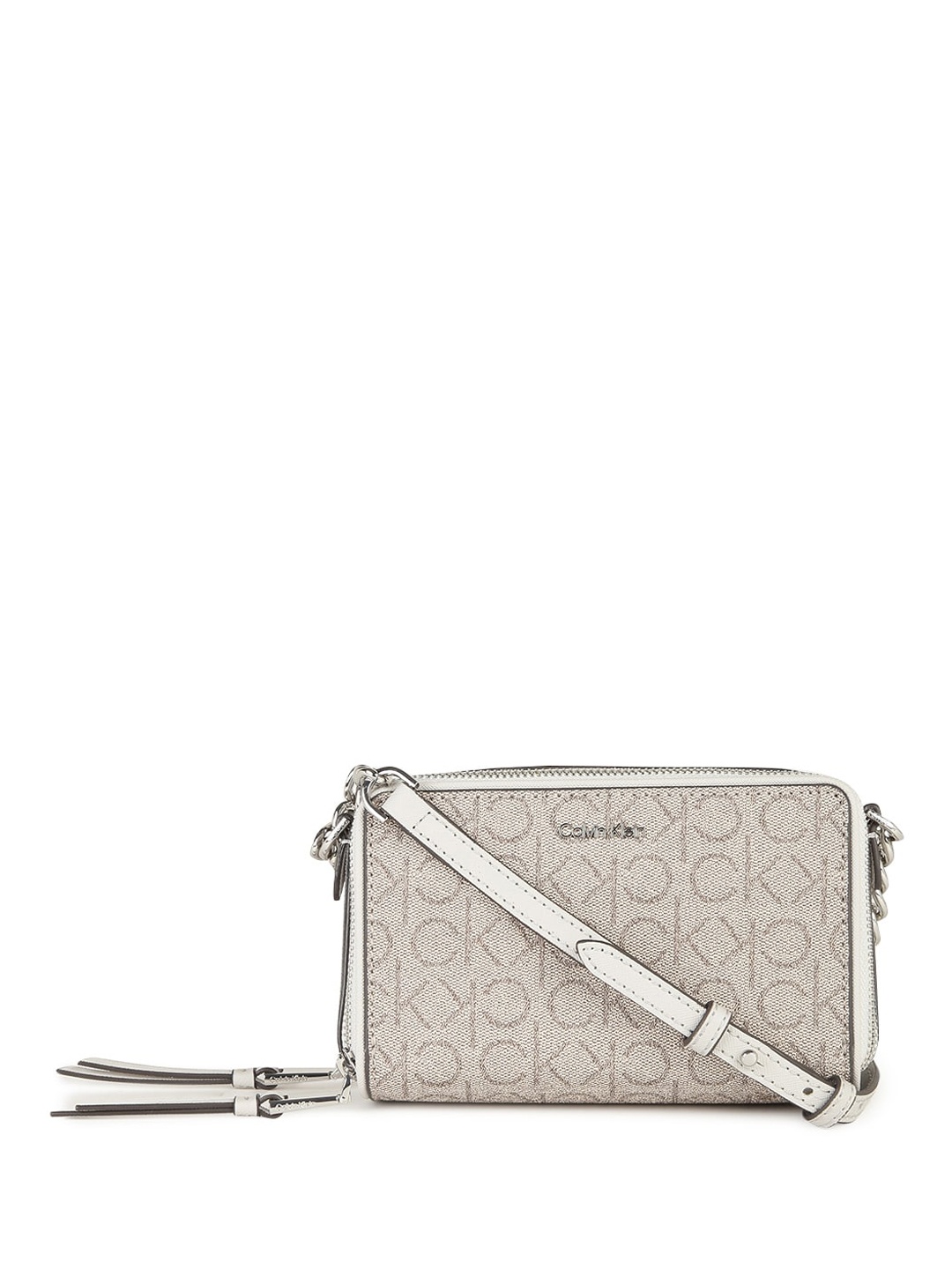 

Calvin Klein Brand Logo Structured Sling Bag, Beige