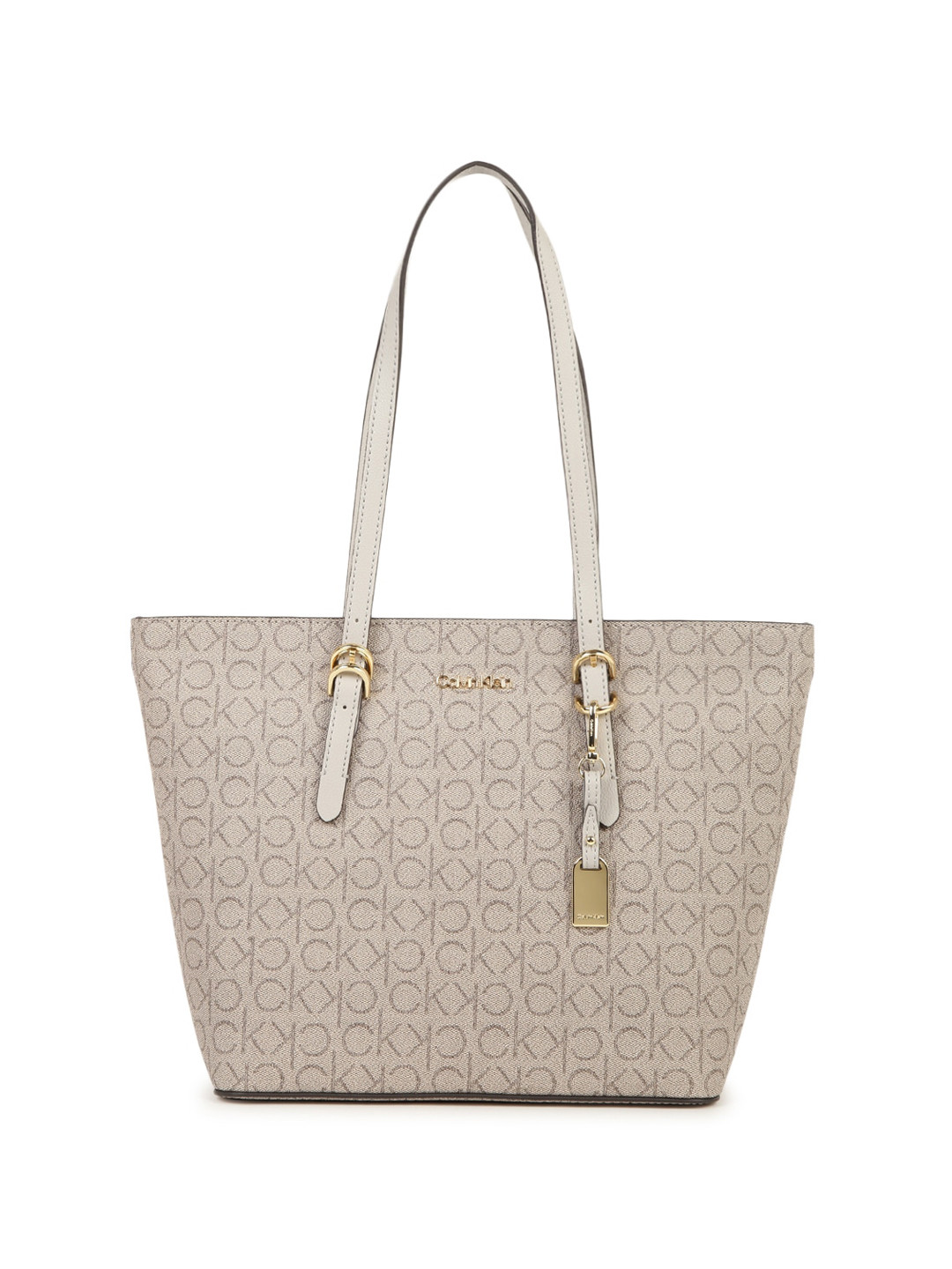 

Calvin Klein Brand Logo Printed Structured Shopper Tote Bag, Beige