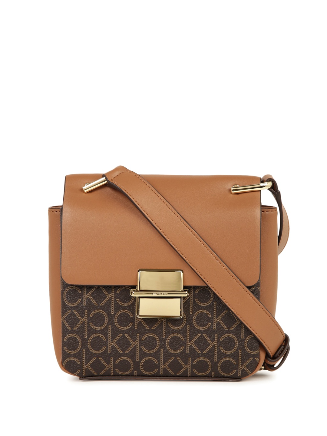 

Calvin Klein Printed Structured Sling Bag, Brown