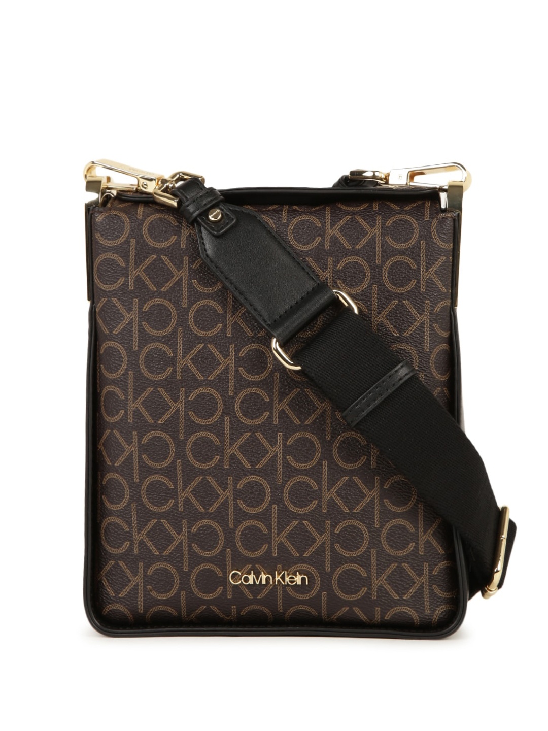 

Calvin Klein Brand Logo Printed Structured Sling Bag, Black
