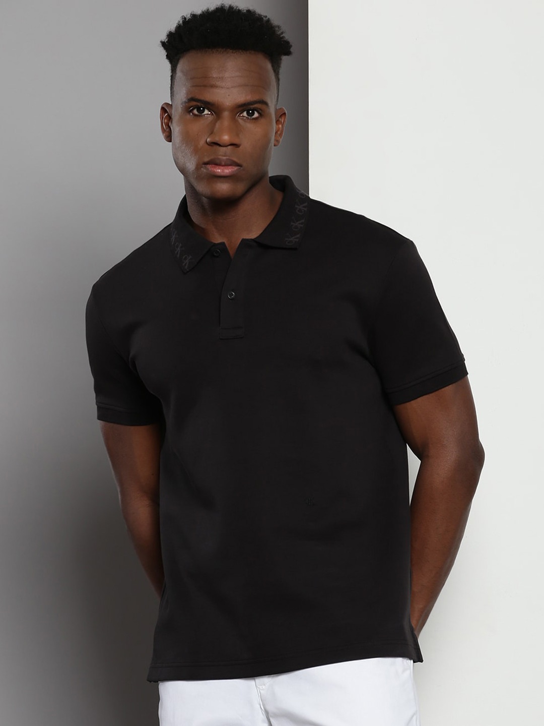 

Calvin Klein Polo Collar Short Sleeves Cotton Regular Fit T-shirt, Black