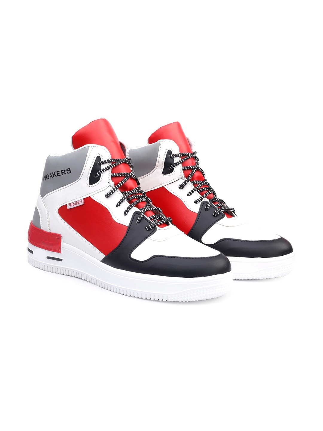 

Woakers Men Colourblocked Contrast Sole Mid-Top Lace-Ups Sneakers, White