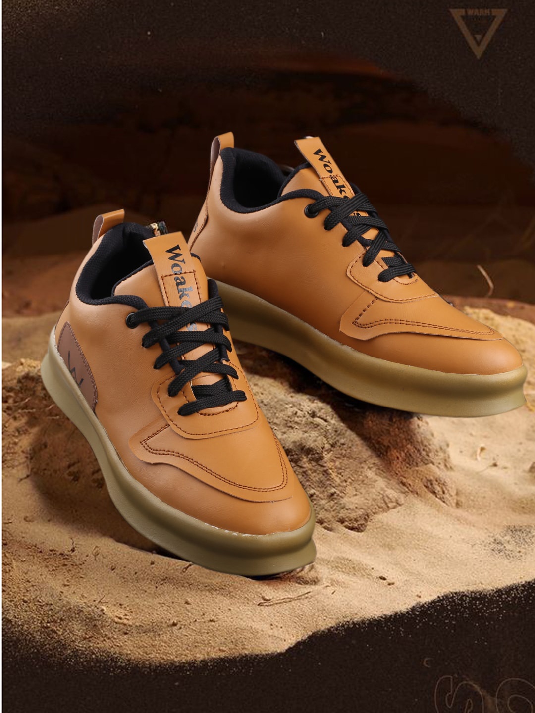 

Woakers Men Contrast Sole Lace-Ups Sneakers, Tan