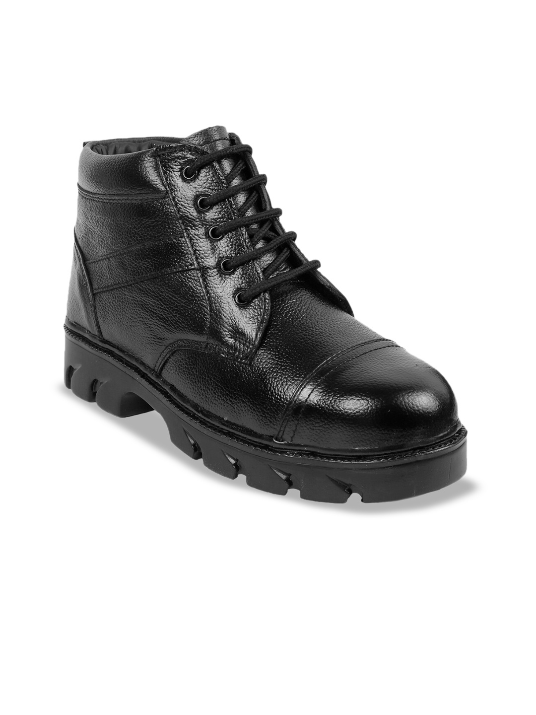 

Woakers Men Textured Mid-Top Lace-Ups Boots, Black