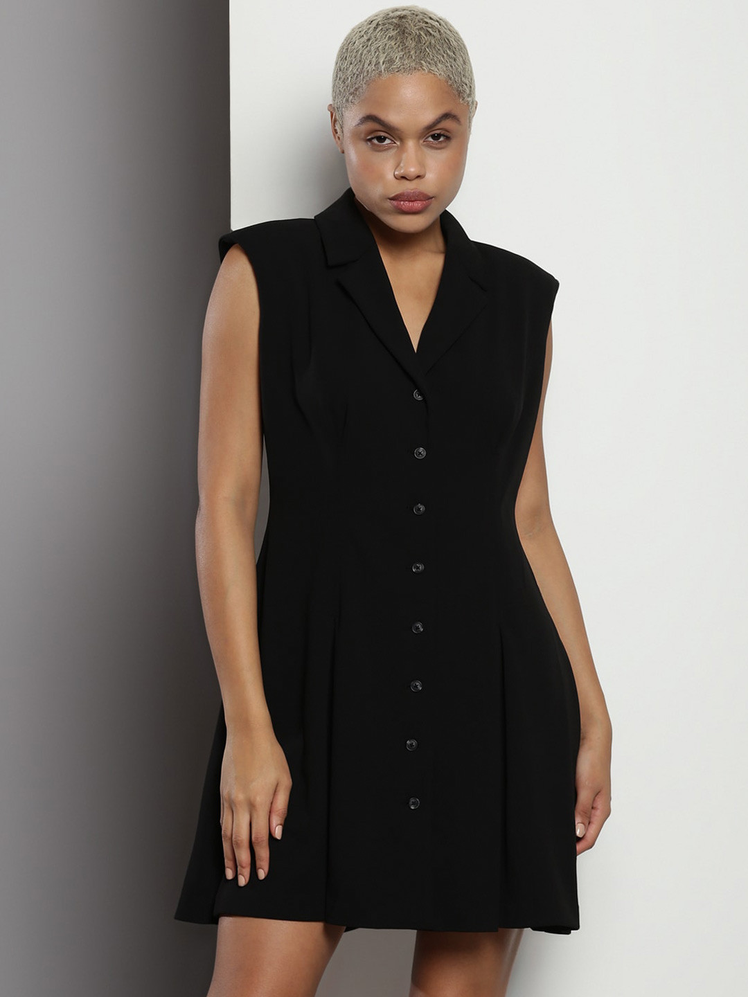 

Calvin Klein Shirt Collar Opaque Peplum Dress, Black