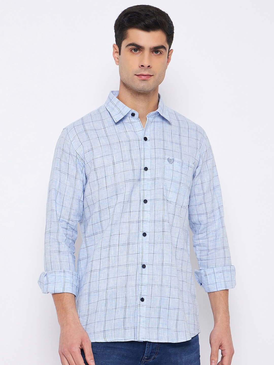 

Duke Slim Fit Grid Tattersall Checked Casual Cotton Shirt, Blue