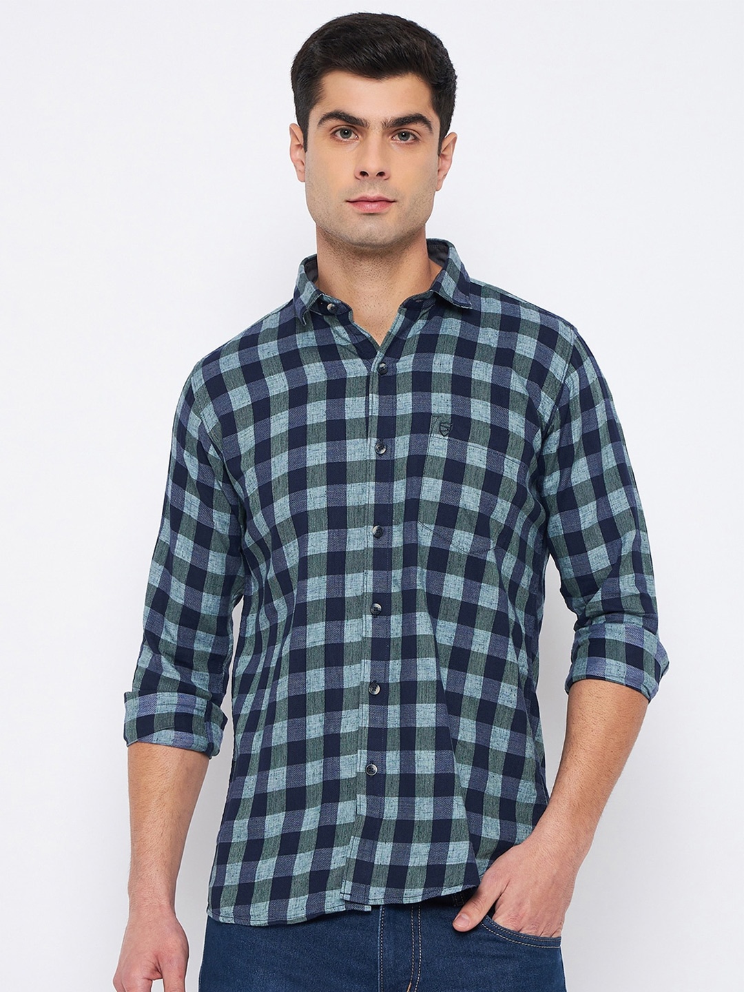 

Duke Slim Fit Buffalo Checked Casual Cotton Shirt, Blue