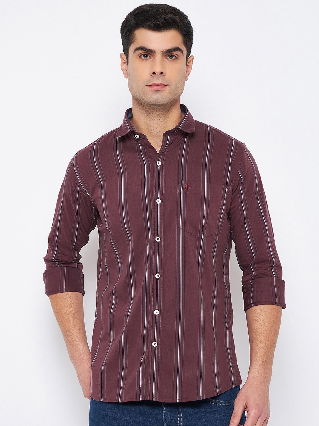 

Duke Slim Fit Vertical Striped Casual Cotton Shirt, Maroon