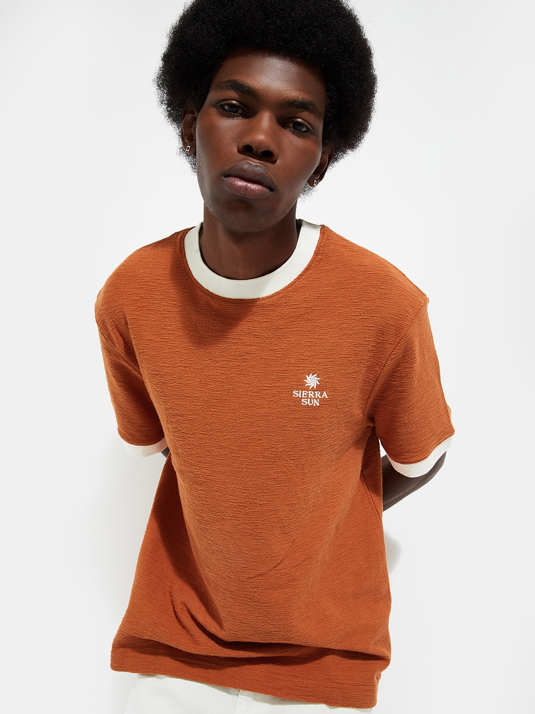 

max URB_N Self Design Pure Cotton T-shirt, Orange