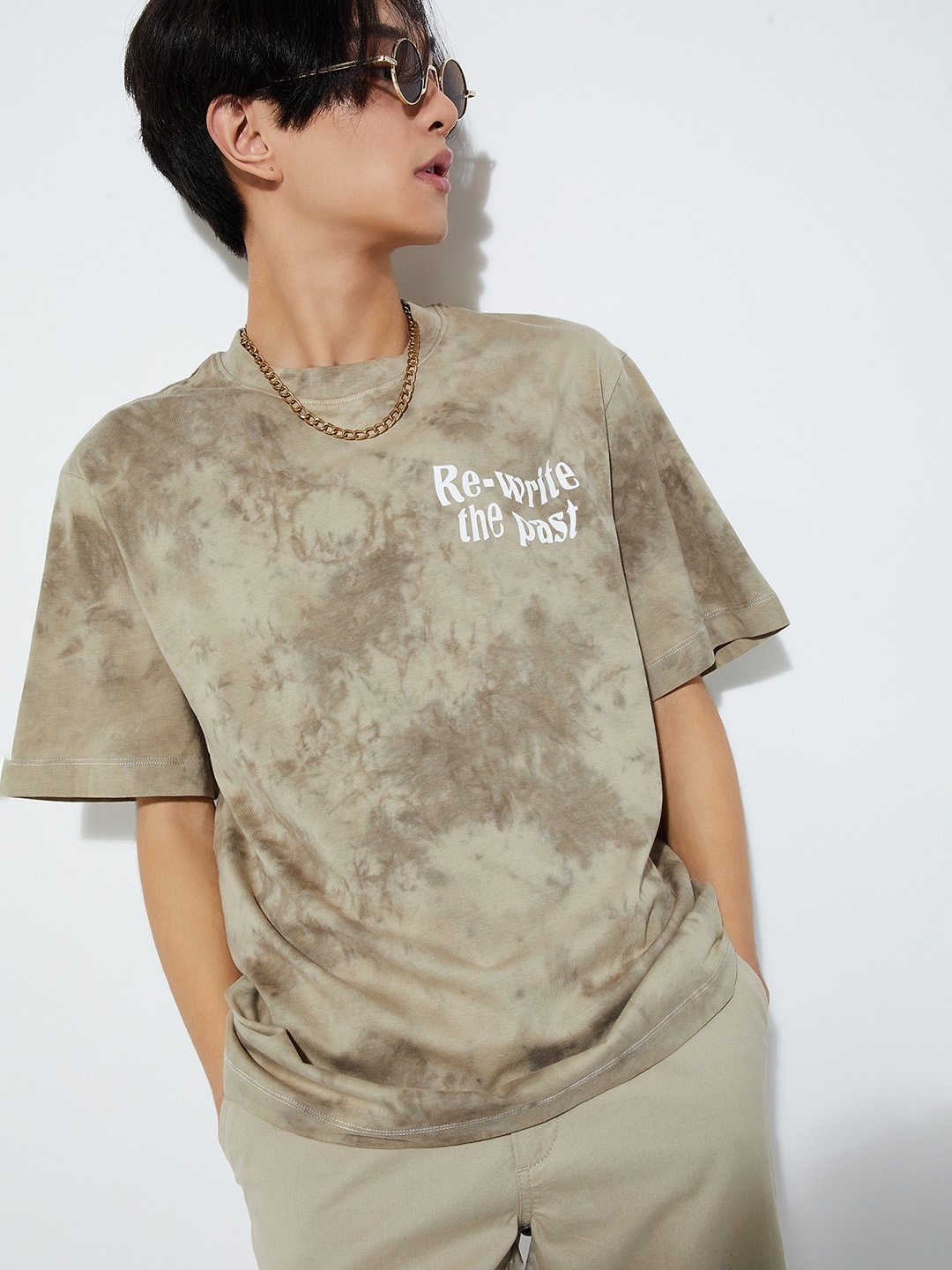 

max URB_N Tie & Dye Back Printed T-shirt, Beige