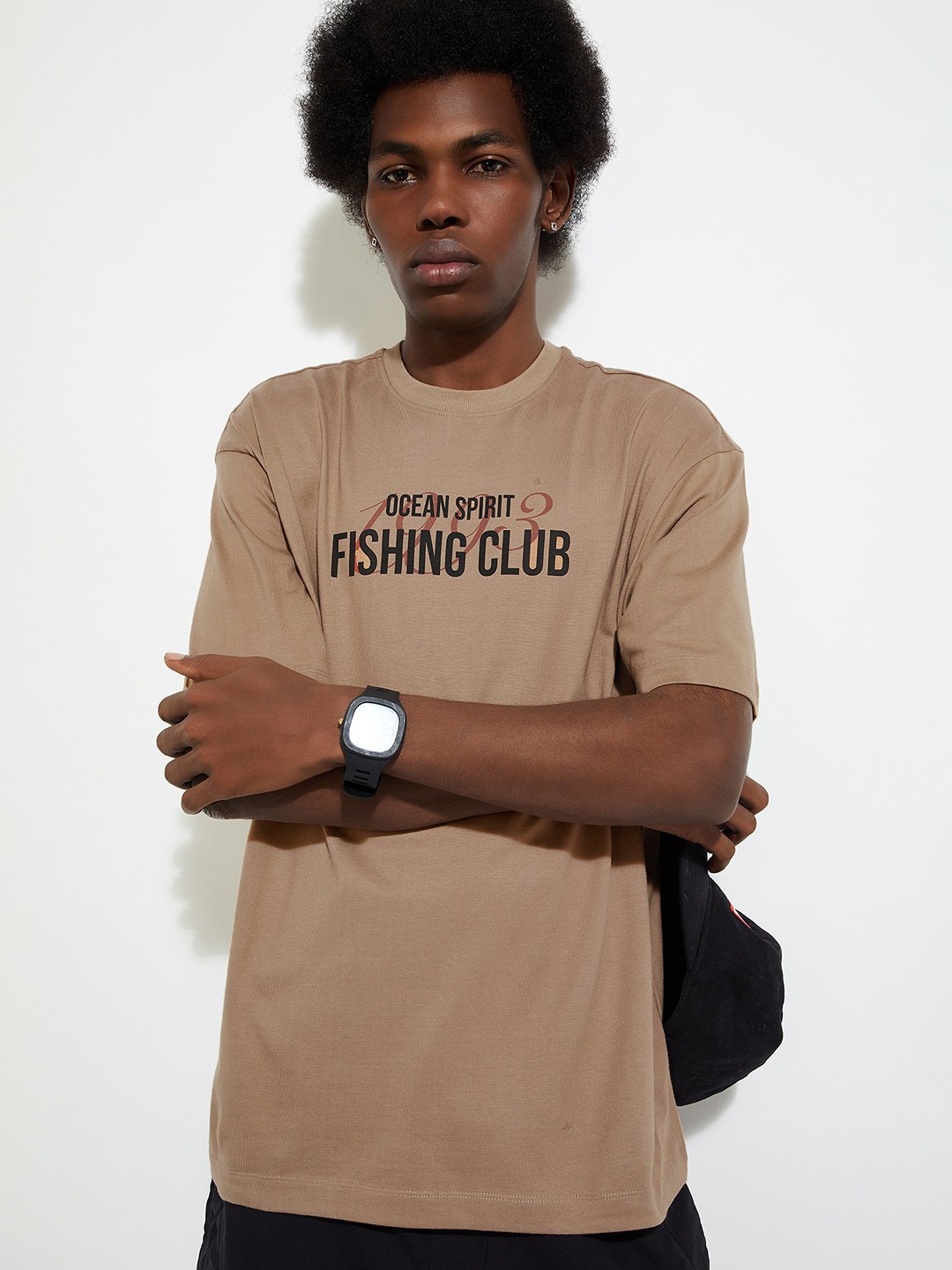 

max URB_N Men Typography Printed Round Neck Short Sleeves Pure Cotton T-shirt, Brown