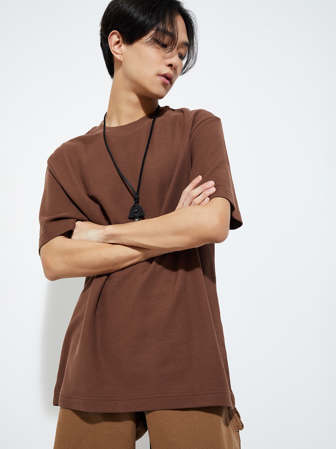 

max URB_N Round Neck Short Sleeves Pure Cotton T-shirt, Brown