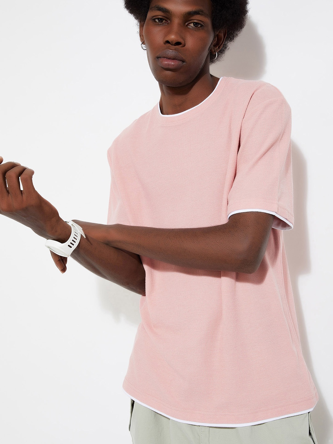 

max URB_N Men Round Short Sleeves T-shirt, Pink