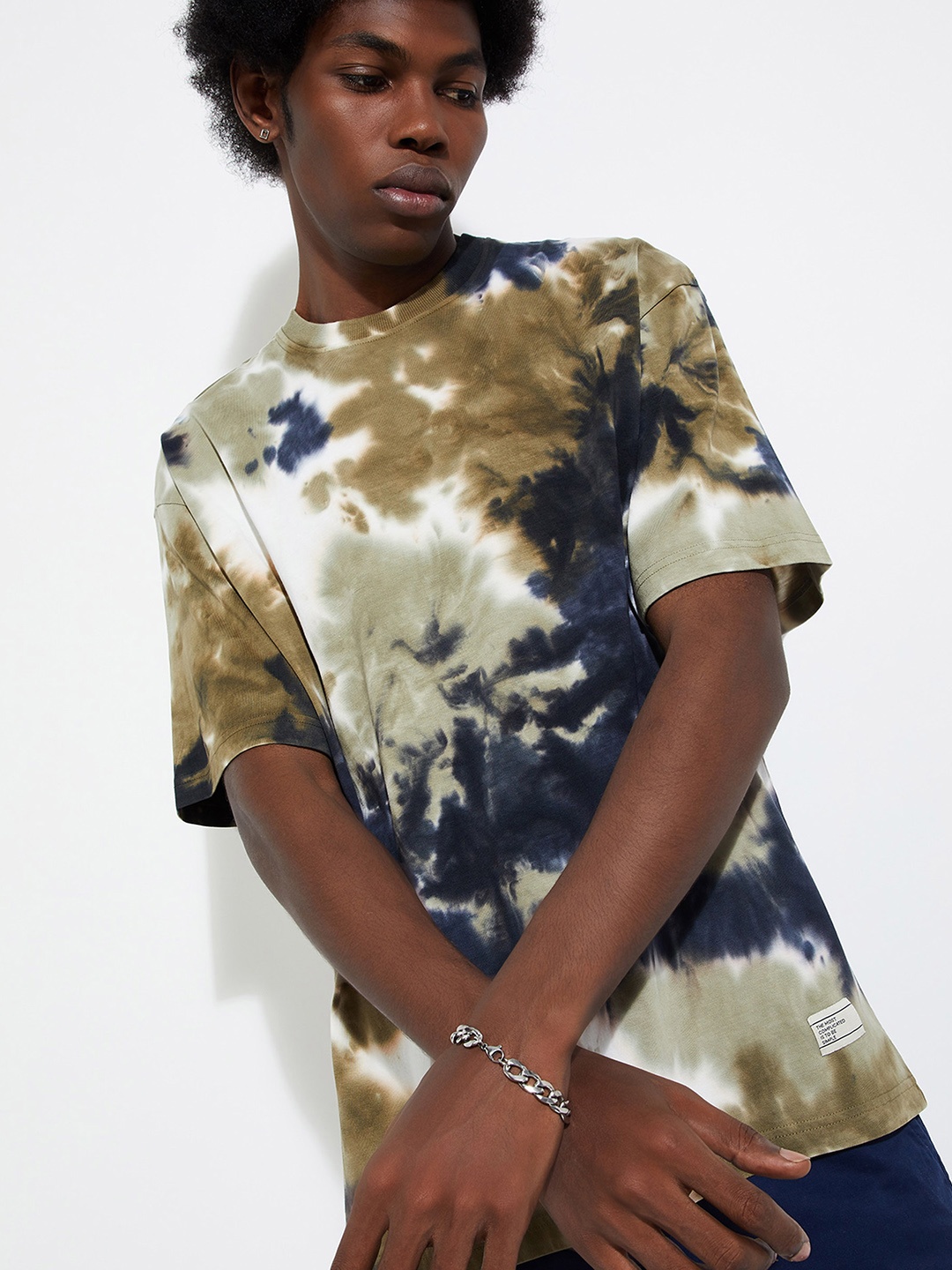 

max URB_N Men Dyed Pure Cotton Oversized T-shirt, Green