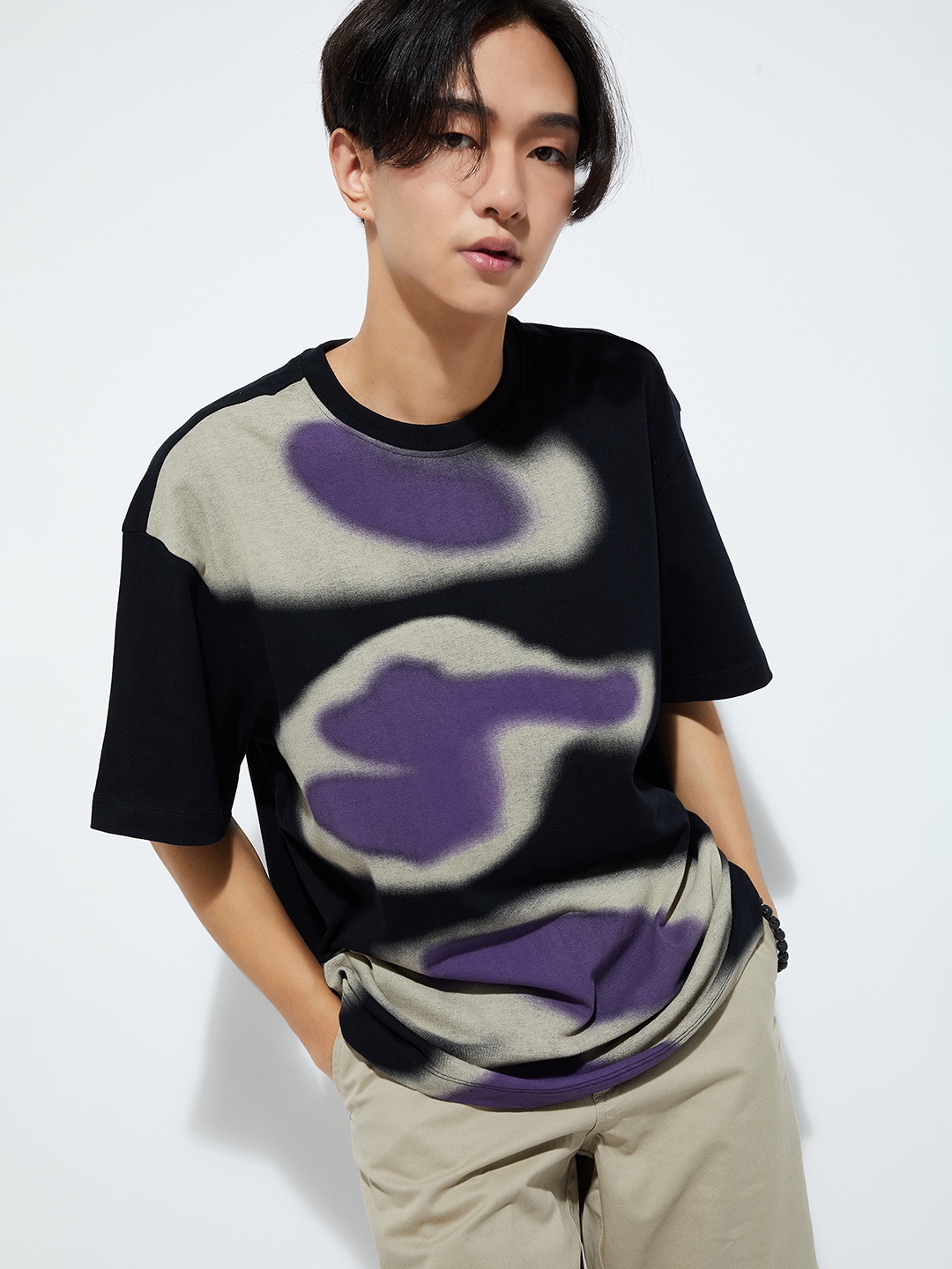 

max URB_N Men Round Neck Short Sleeves Pure Cotton Oversized T-shirt, Black