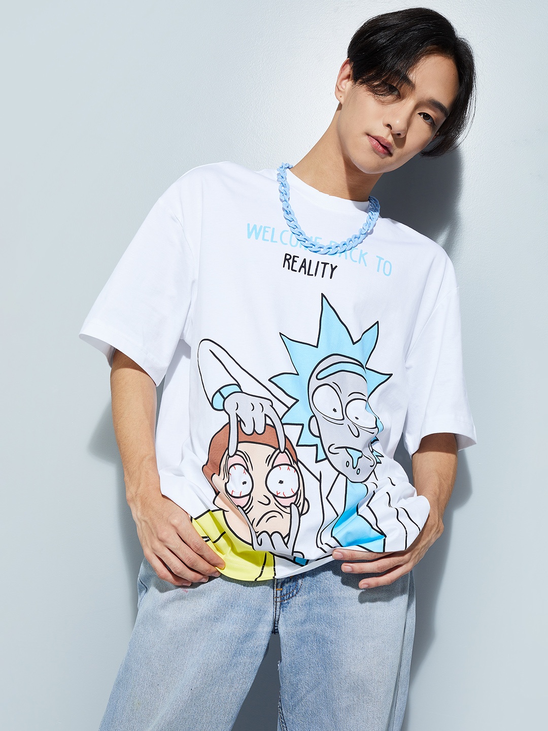 

max URB_N Comic Printed Pure Cotton Oversized T-shirt, White
