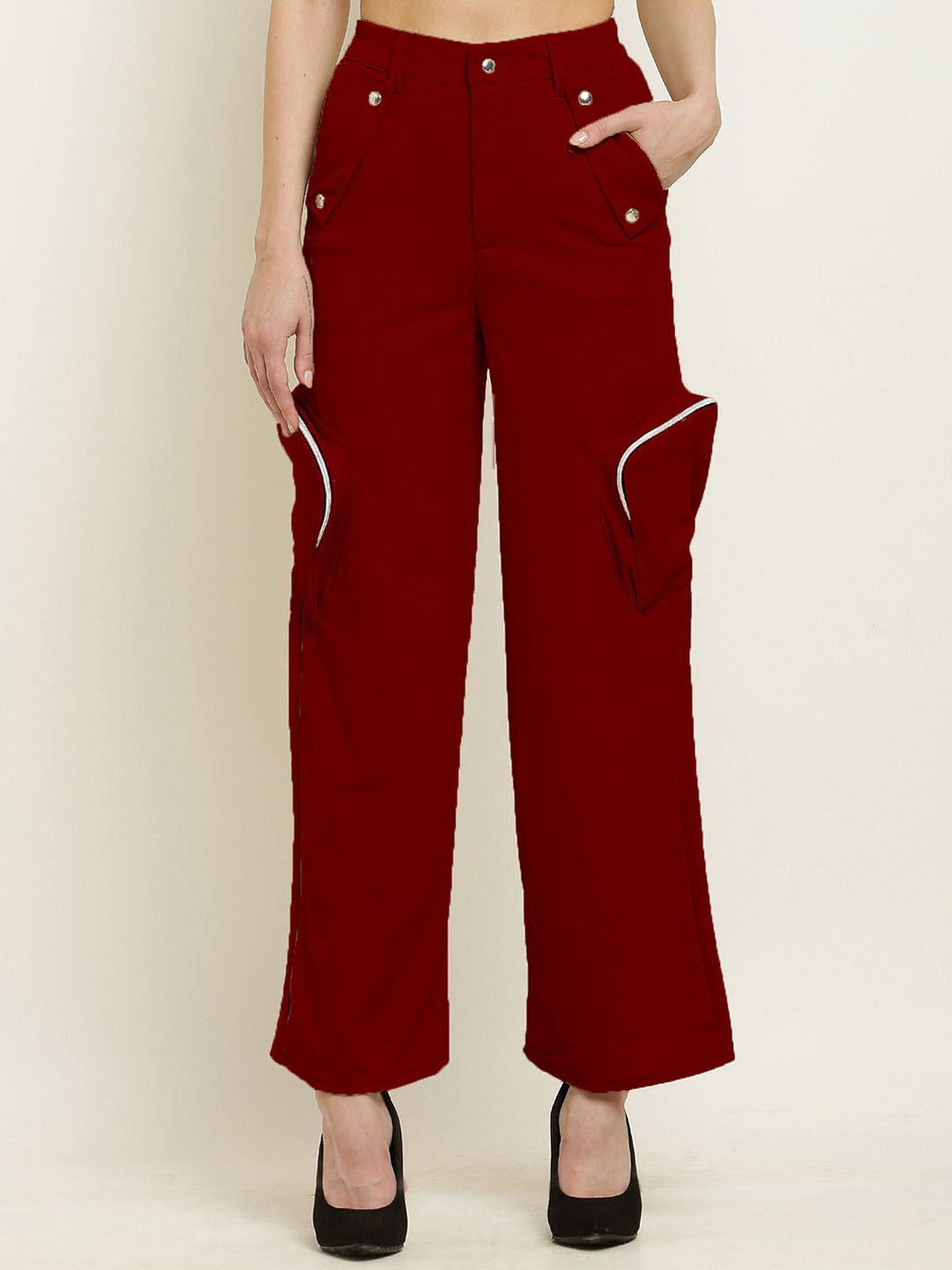 

BAESD Women Relaxed High-Rise Non Iron Organic Cotton Cargos Trousers, Maroon
