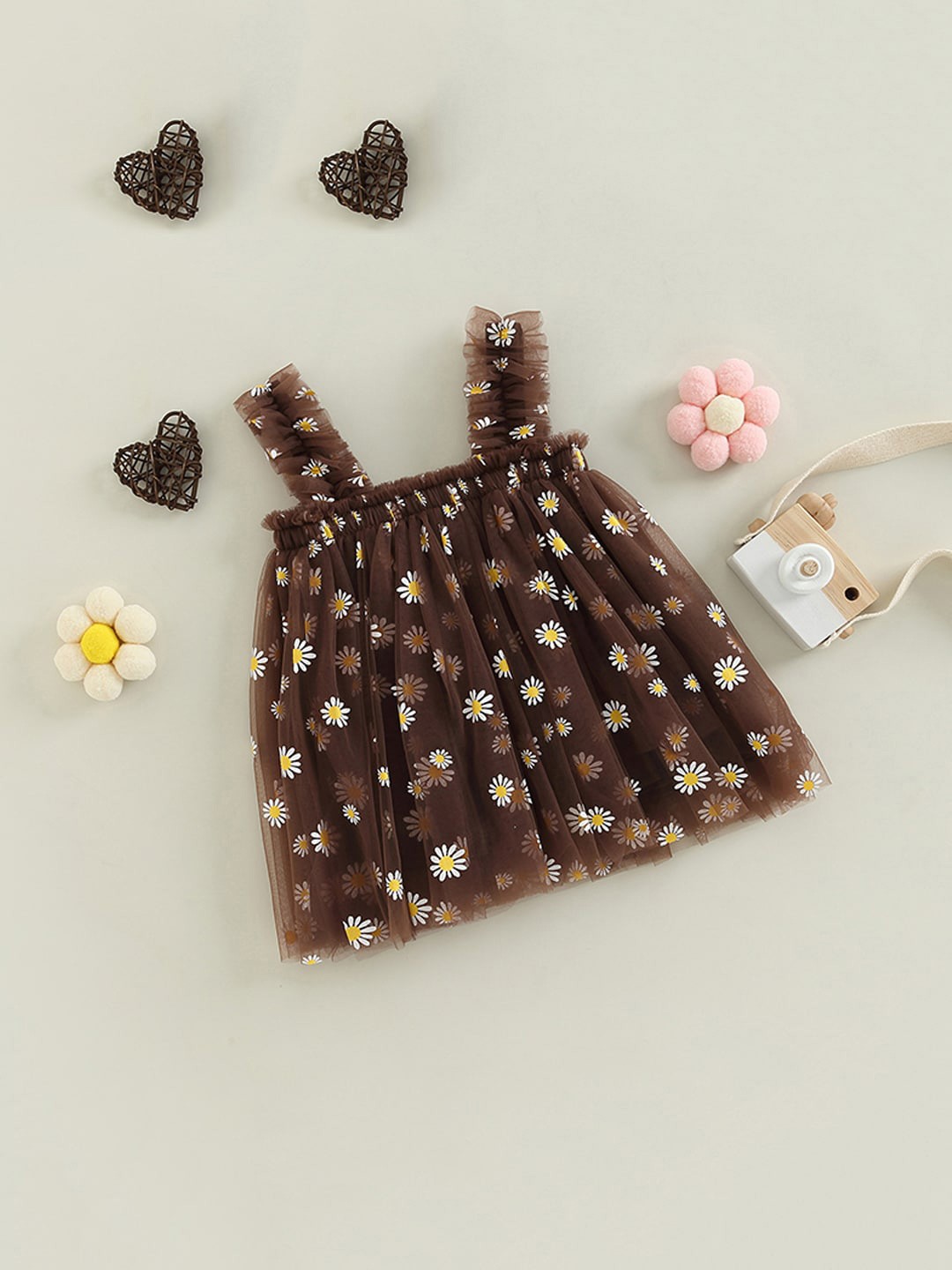 

BAESD Infants Girls Floral Printed Net A-Line Dress, Brown