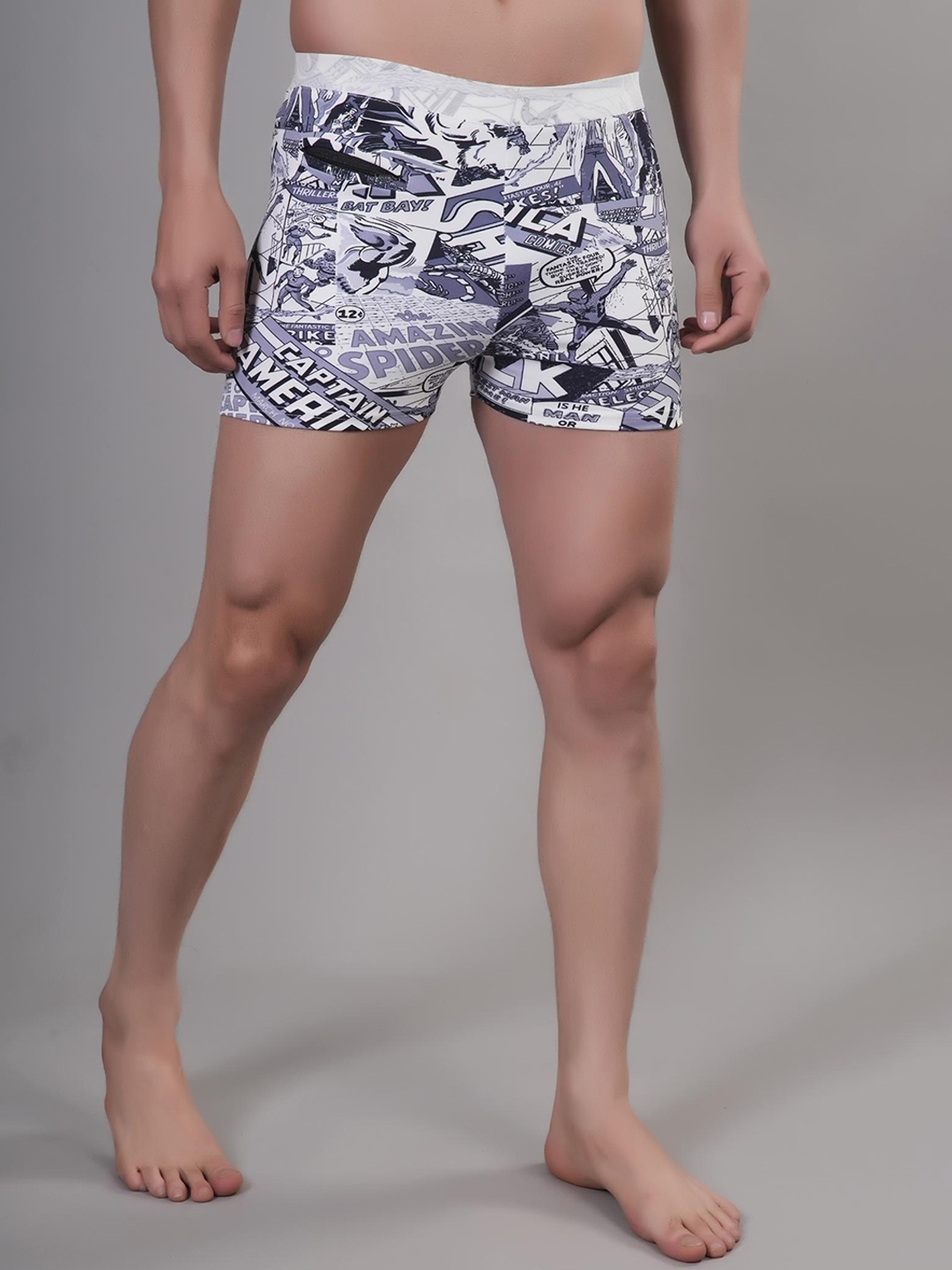 Apraa & Parma Men Printed Slim-Fit Swim Shorts, White