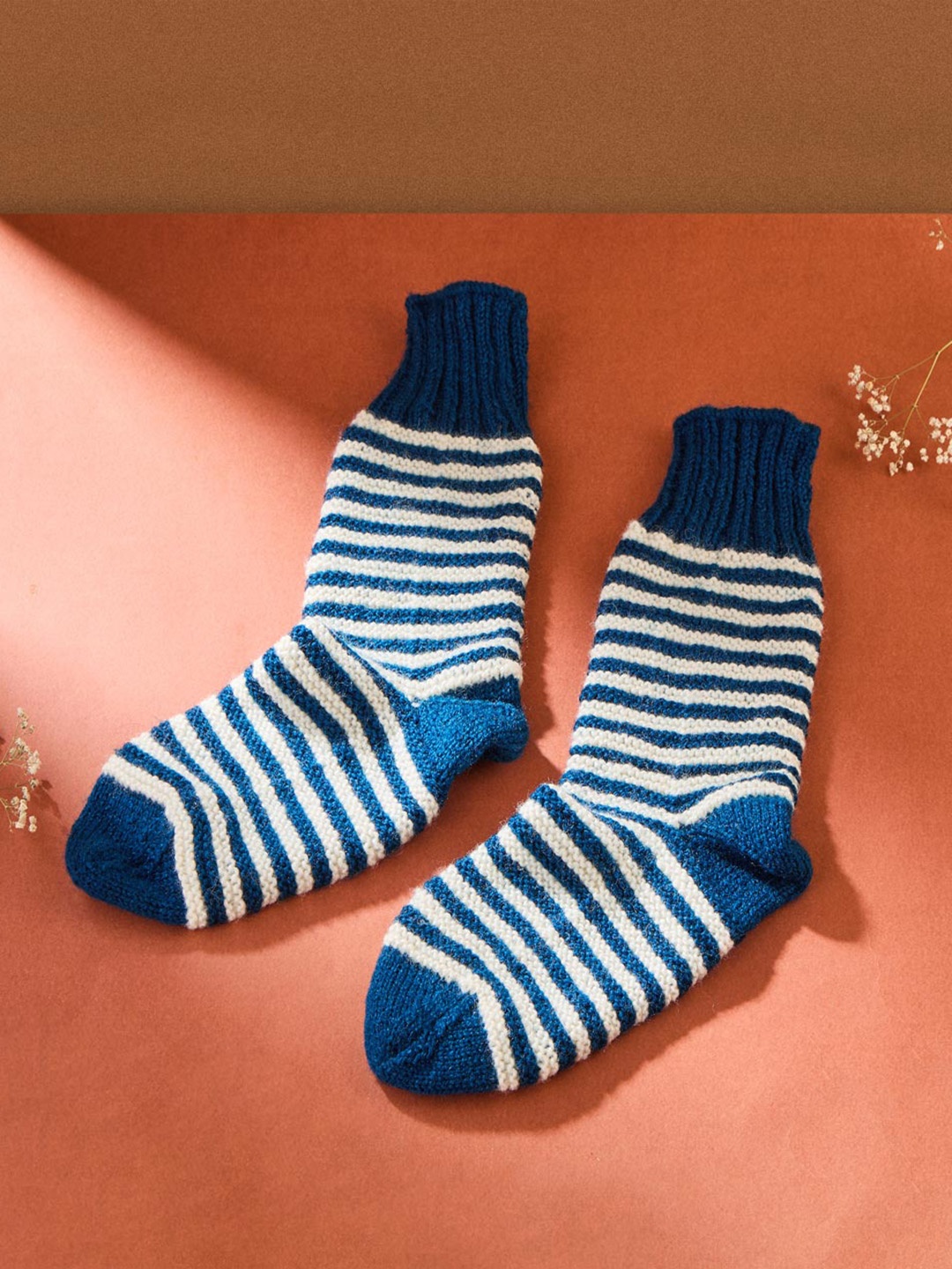 

Fabindia Women Striped Acrylic Calf-Length Socks, Blue