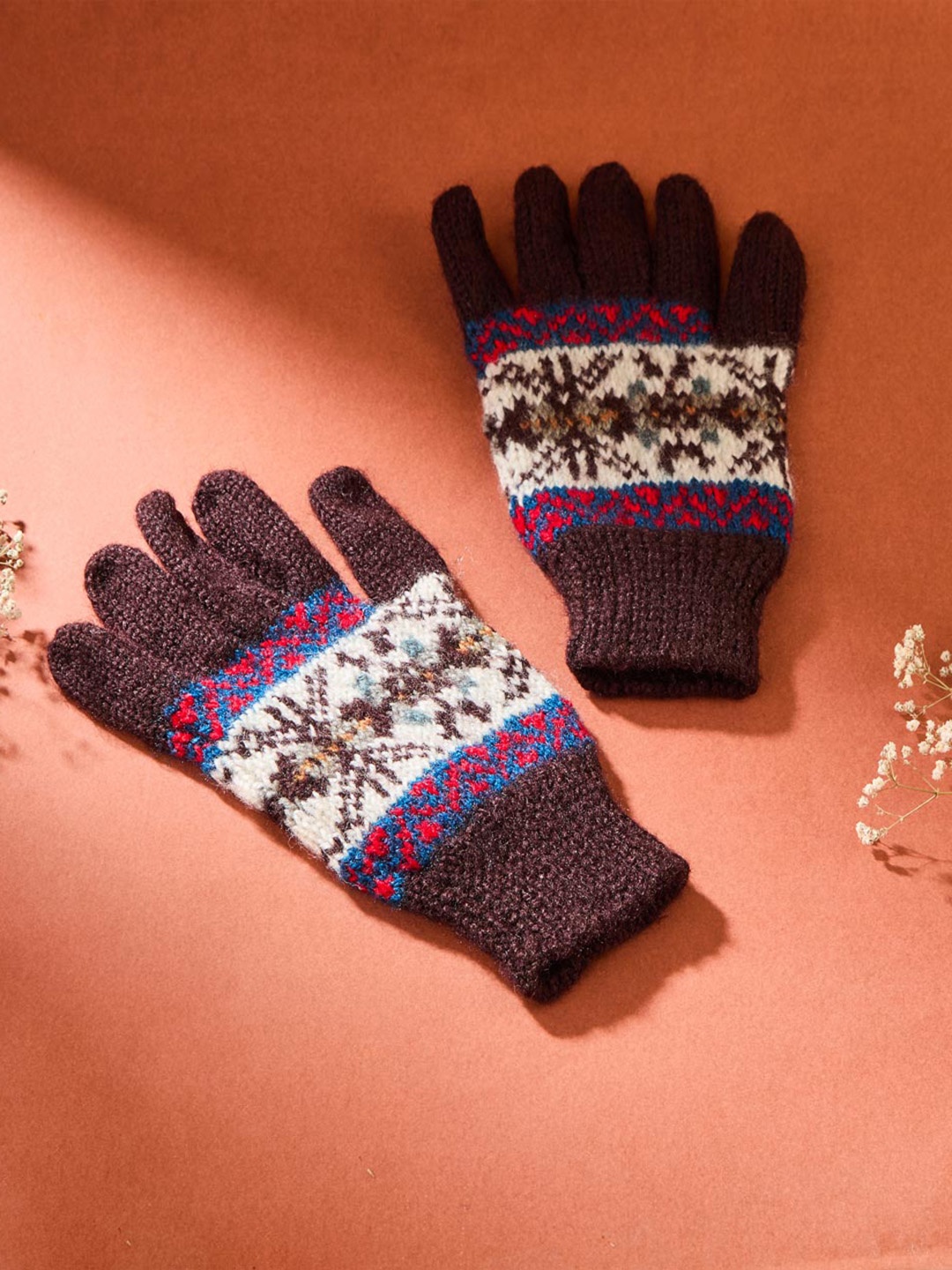 

Fabindia Women Patterned Acrylic Winter Hand Gloves, Brown