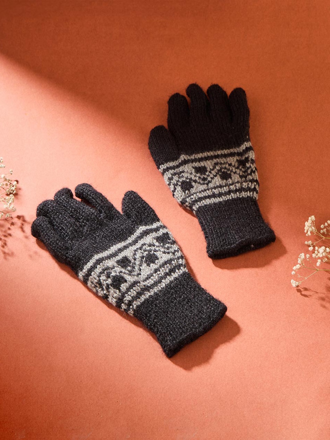 

Fabindia Women Patterned Acrylic Winter Hand Gloves, Black