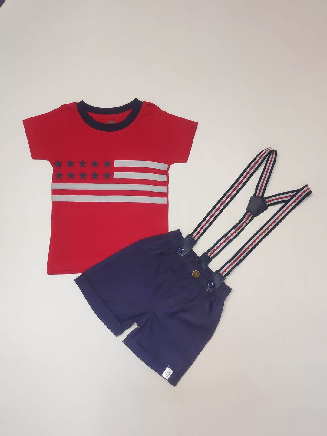 

BAESD Boys Printed Pure Cotton T-shirt With Shorts & Suspenders, Red