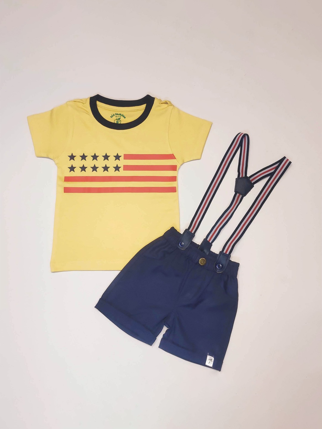 

BAESD Boys Printed Pure Cotton T-shirt With Shorts & Suspenders, Yellow