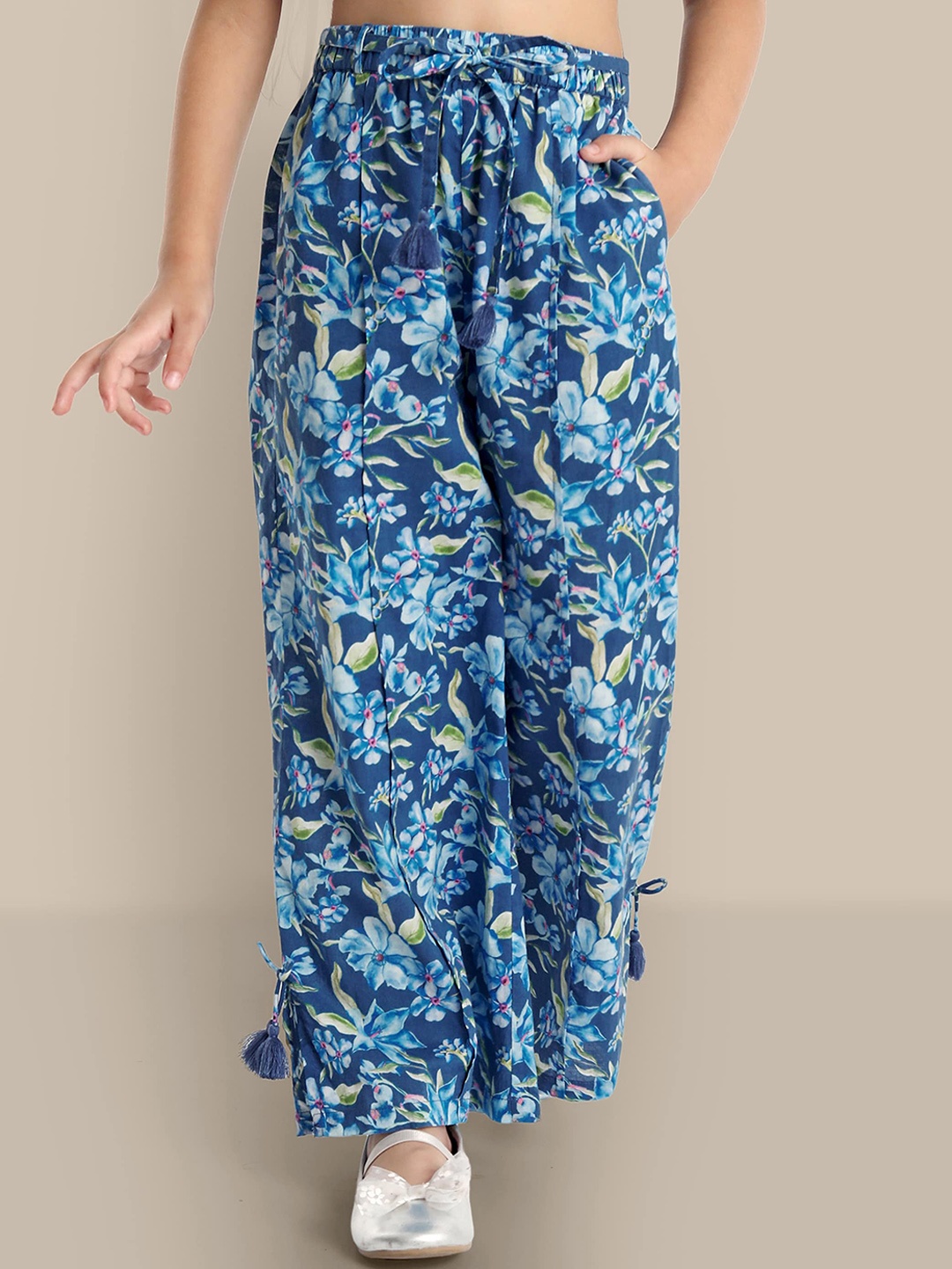 

The Tribe Kids Girls Floral Printed Regular Fit Cotton Trousers, Blue
