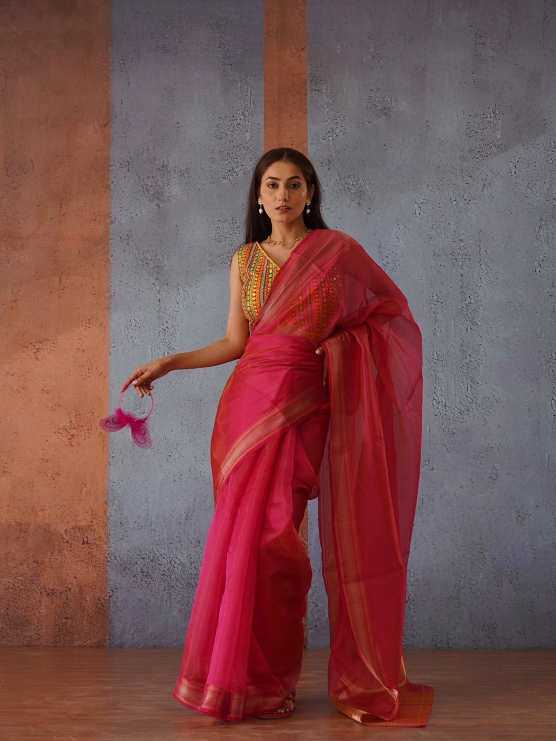 

Tikhi Imli Zari Organza Heavy Work Saree, Pink