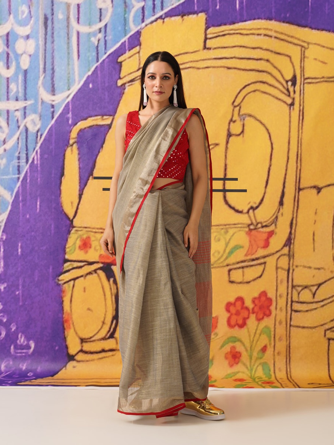 

Tikhi Imli Zari Jute Silk Saree, Grey