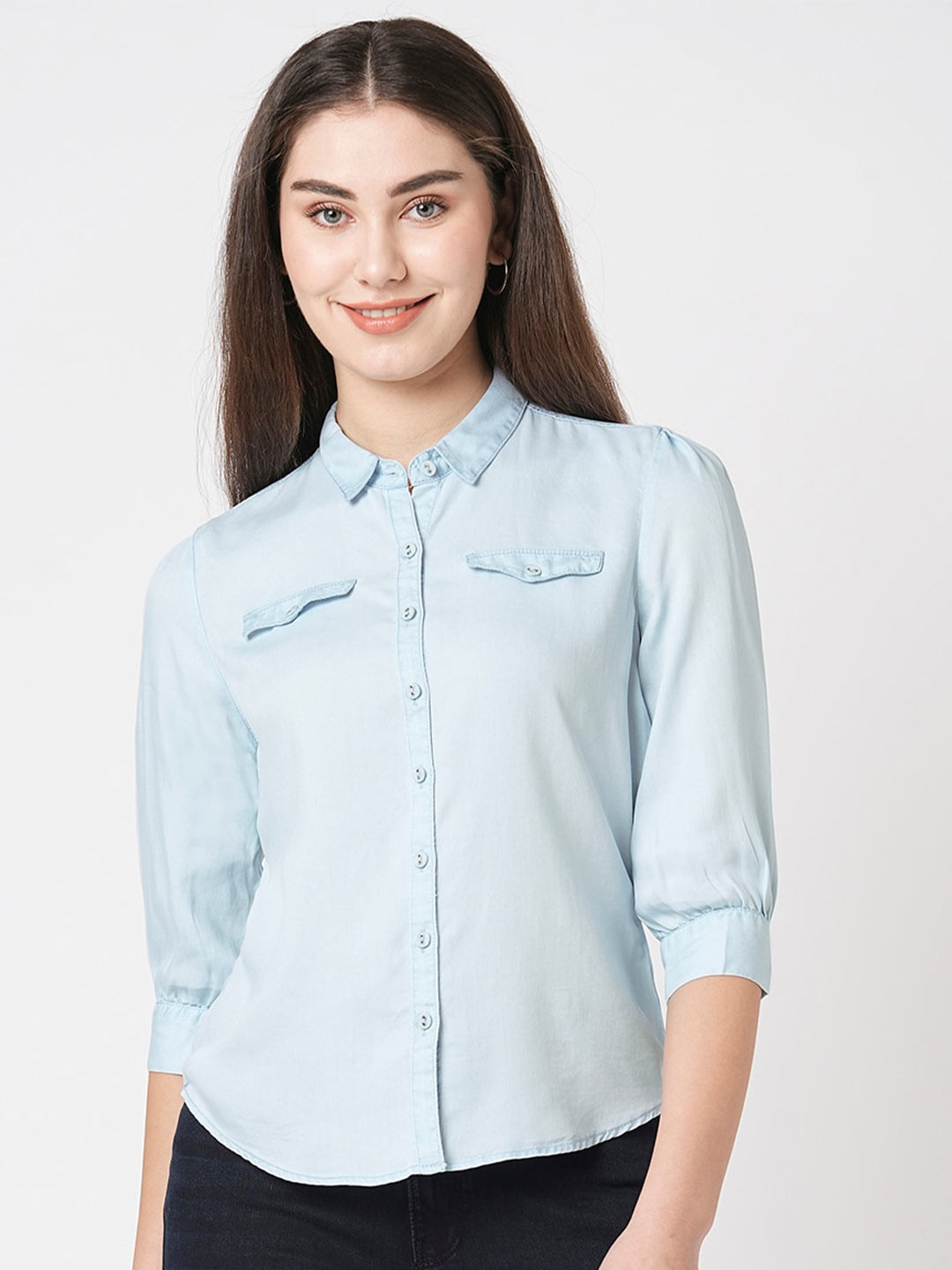 

Kraus Jeans Slim Fit Spread Collar Curved Casual Shirt, Blue