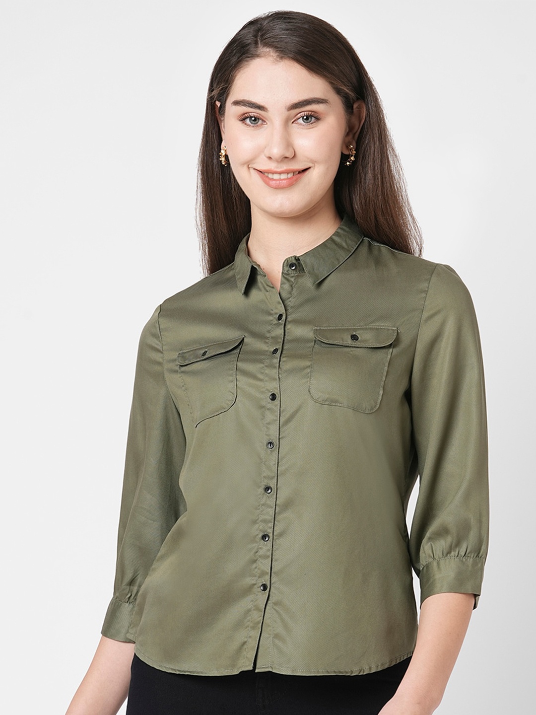 

Kraus Jeans Slim Fit Spread Collar Curved Casual Shirt, Olive