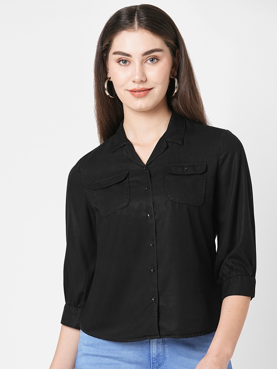 

Kraus Jeans Slim Fit Spread Collar Curved Casual Shirt, Black