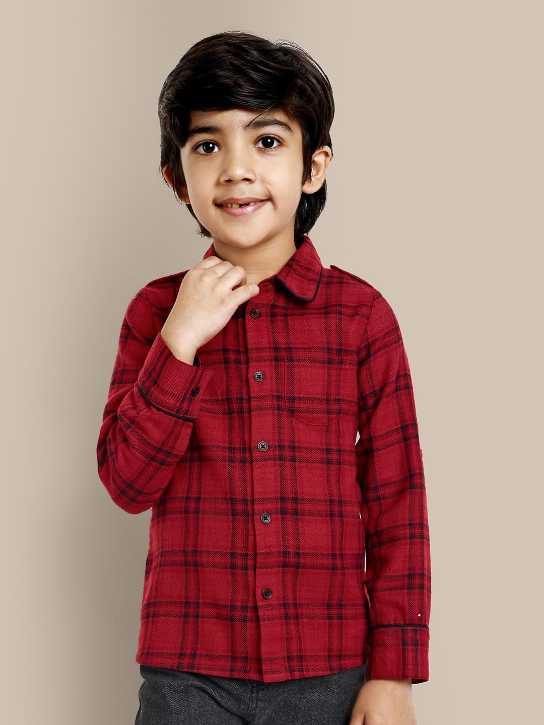 

The Tribe Kids Boys Tartan Checks Opaque Cotton Casual Shirt, Red