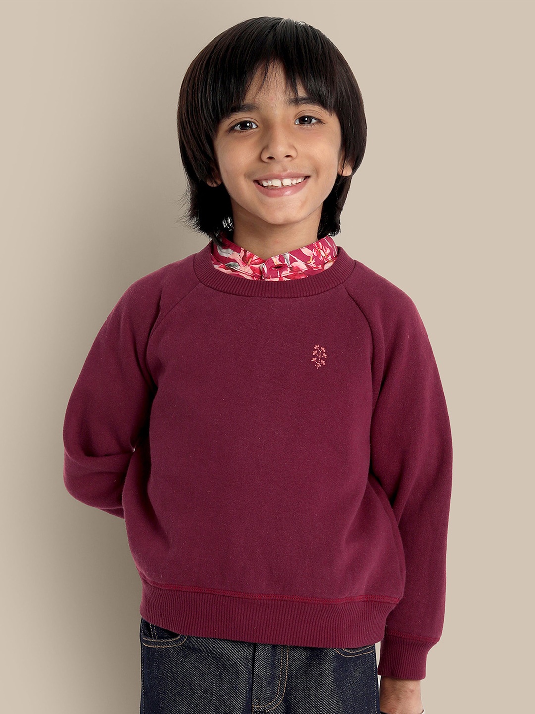 

The Tribe Kids Boys Round Neck Long Sleeves Pullover Sweatshirt, Maroon