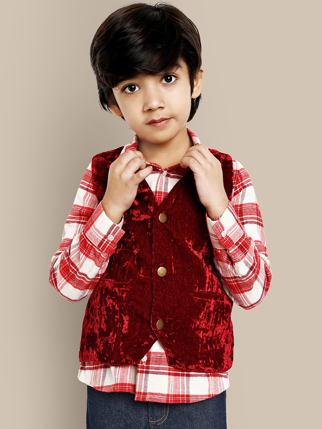 

The Tribe Kids Boys Sleeveless Pure Cotton Waistcoat, Maroon