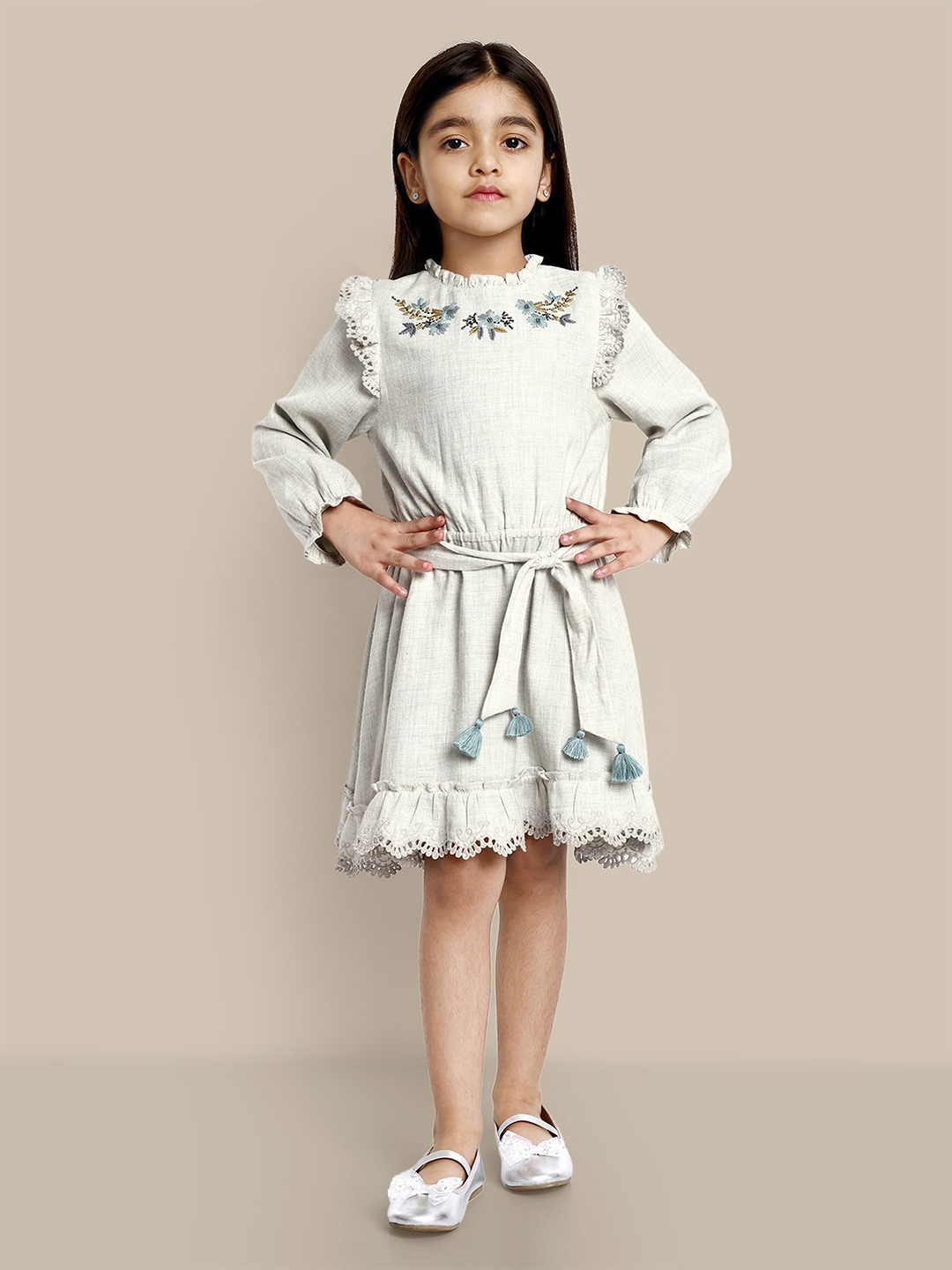 

The Tribe Kids Floral Print A-Line Dress, Grey