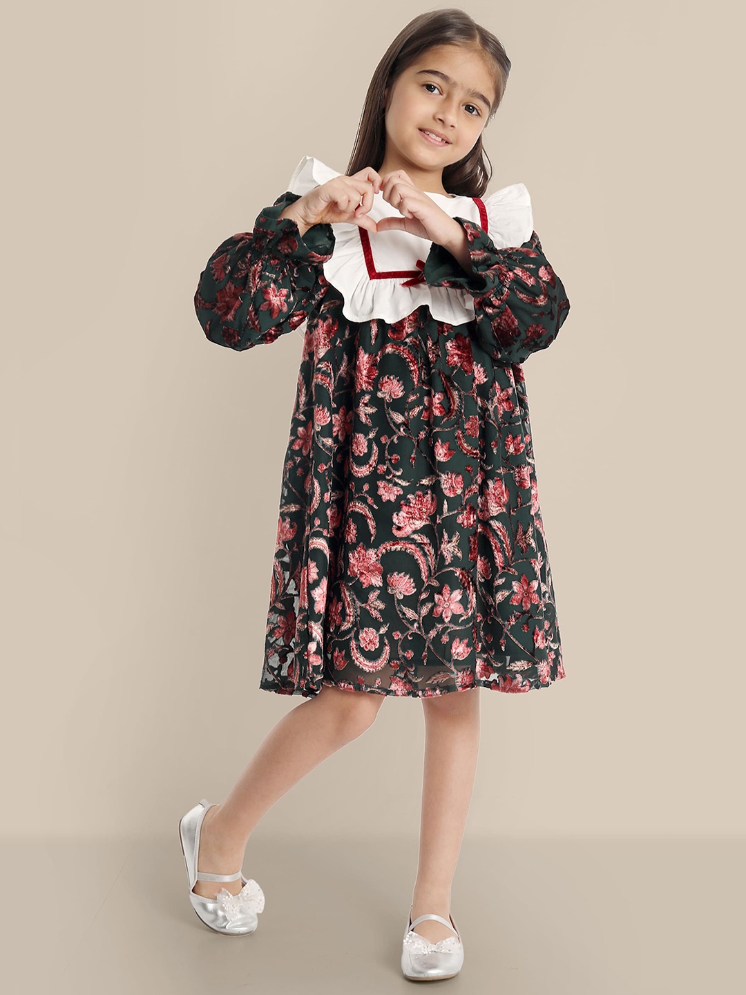 

The Tribe Kids Floral Print Cotton A-Line Dress, Green