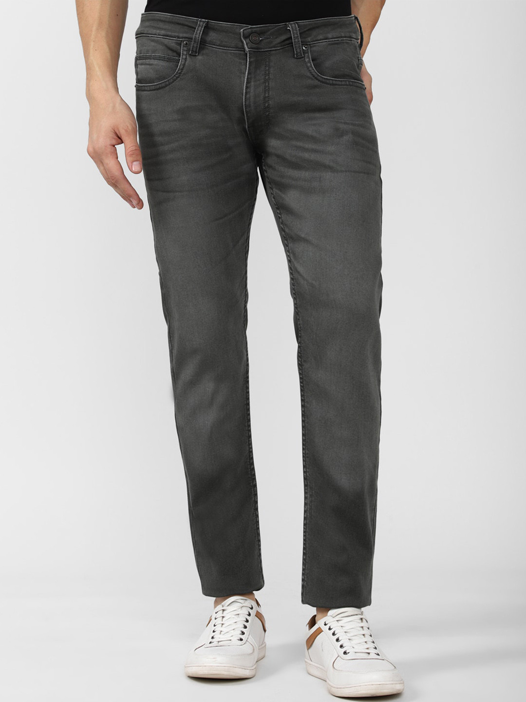 

Peter England Casuals Men Slim Fit Clean Look Heavy Fade Stretchable Jeans, Grey
