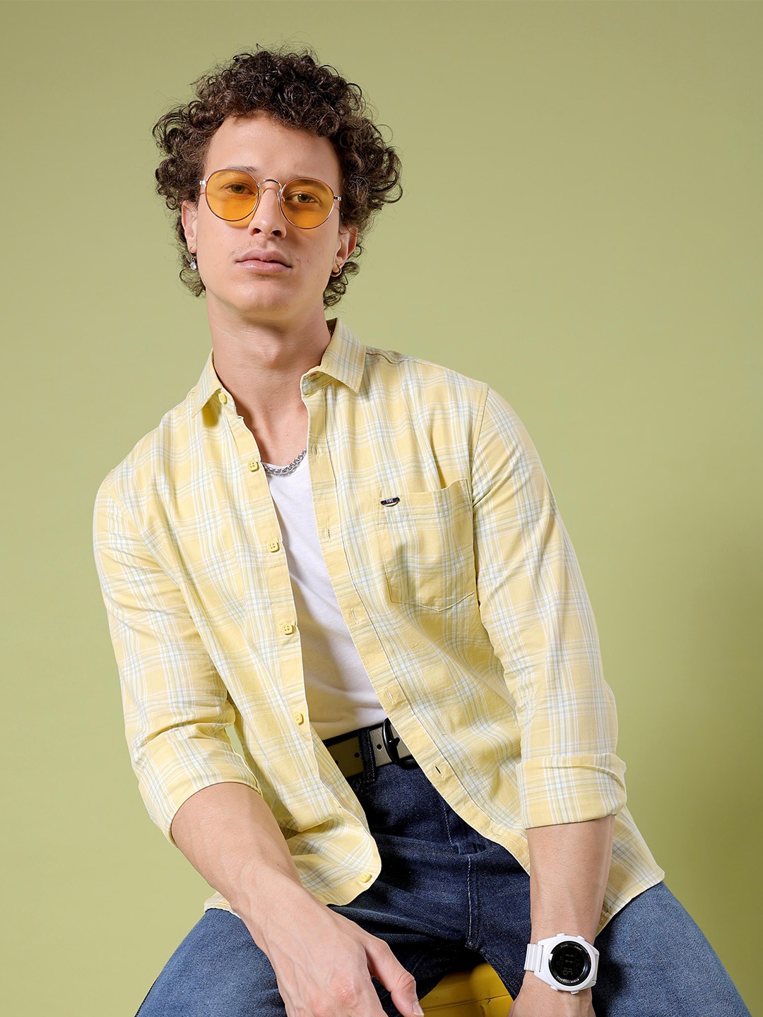 

The Indian Garage Co Slim Fit Tartan Checks Opaque Twill Cotton Casual Shirt, Yellow