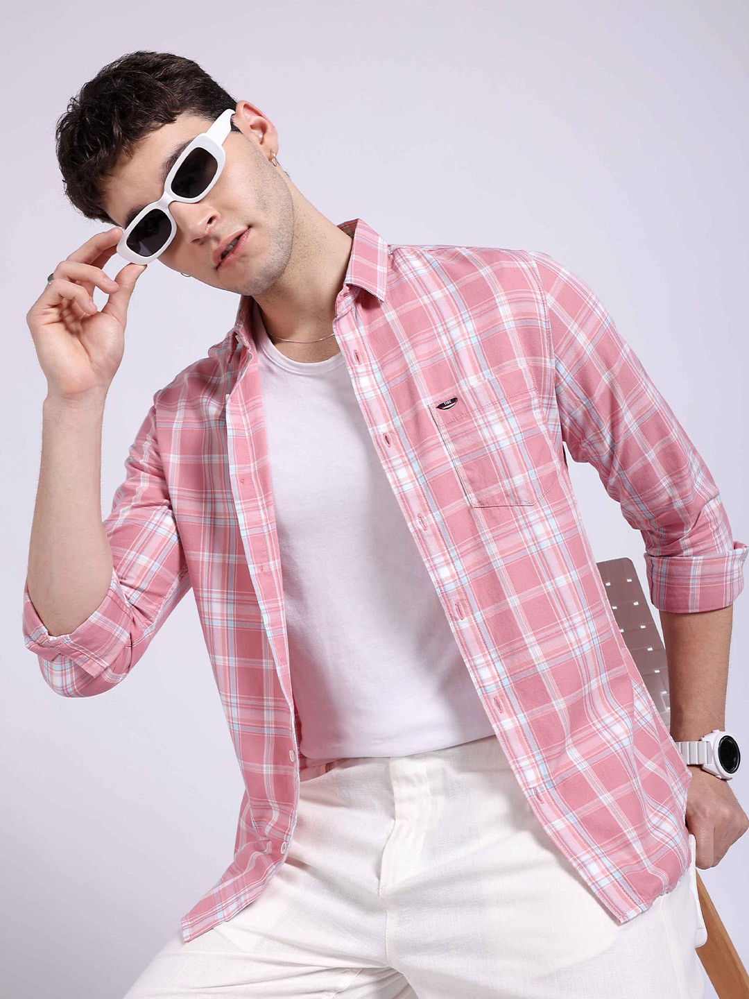 

The Indian Garage Co Slim Fit Tartan Checks Opaque Twill Cotton Casual Shirt, Pink