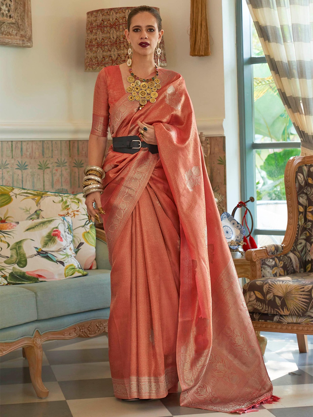 

Mitera Woven Design Zari Satin Saree, Red