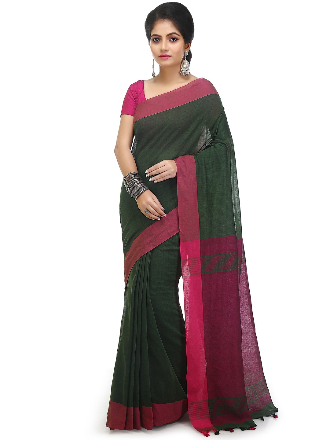 

BENGAL HANDLOOM Woven Design Art Silk Taant Saree, Green