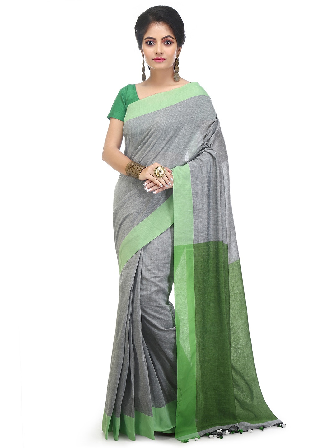 

BENGAL HANDLOOM Woven Design Art Silk Taant Saree, White
