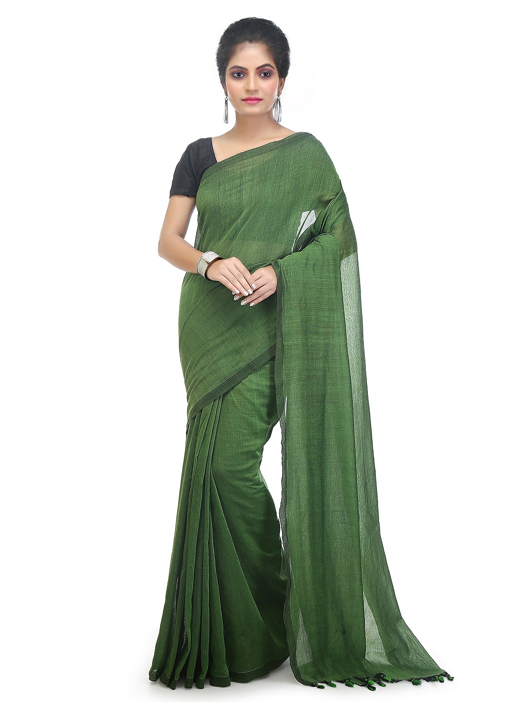 

BENGAL HANDLOOM Woven Design Art Silk Taant Saree, Green
