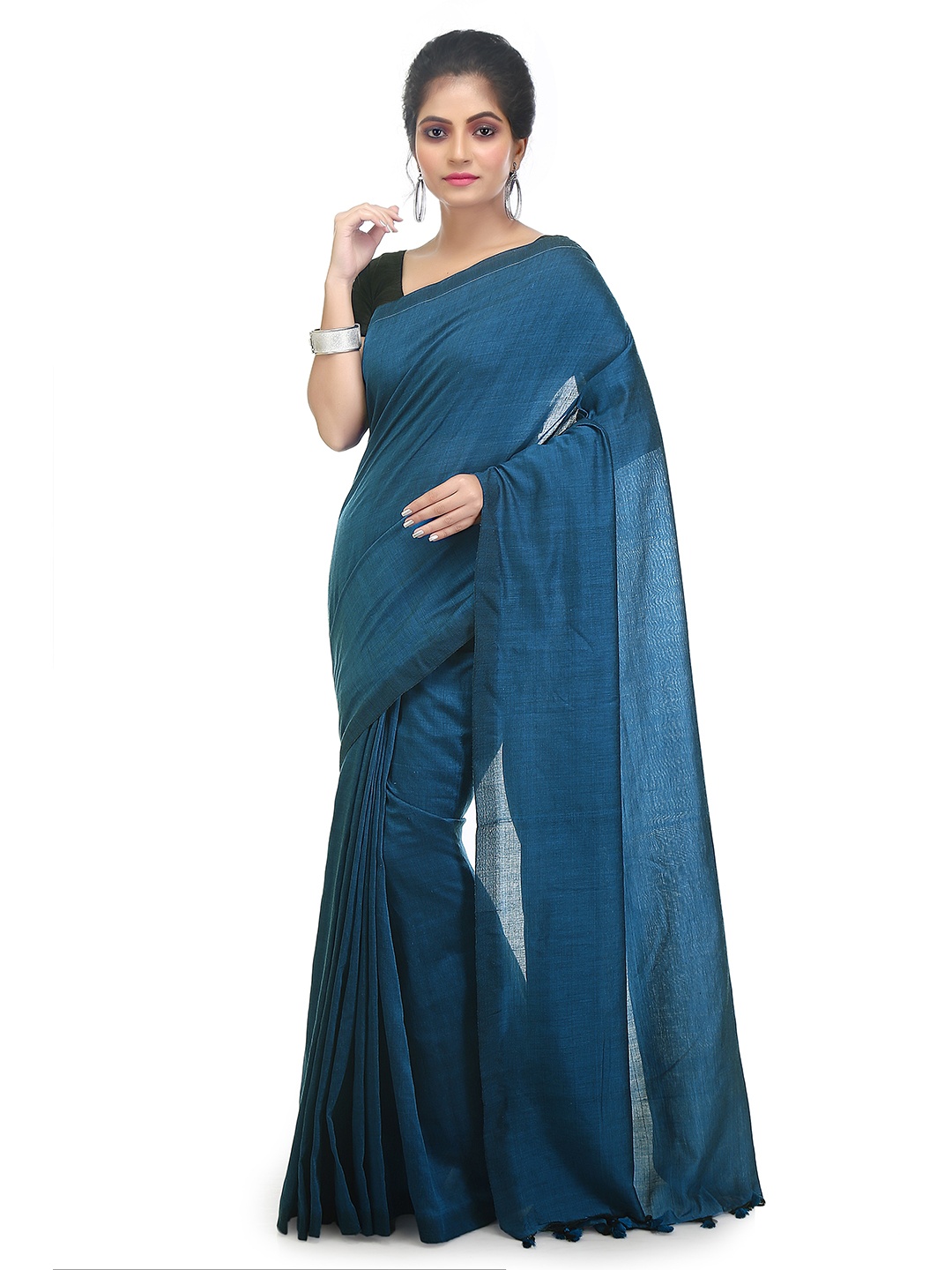 

BENGAL HANDLOOM Woven Design Art Silk Taant Saree, Teal