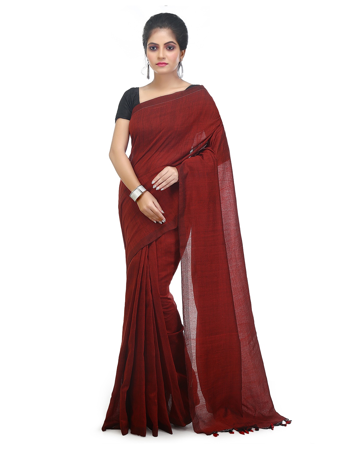 

BENGAL HANDLOOM Woven Design Art Silk Taant Saree, Red